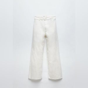 Zara High Waist Marine Straight Pocket Jeans in Ecru White, Size 4